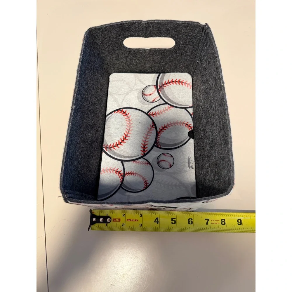 Set of 4 Baseball Felt Storage Bins Sports Nursery Playroom Toy Organizers
